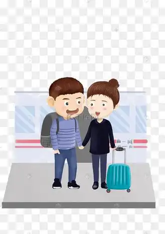 手绘春运下车插画