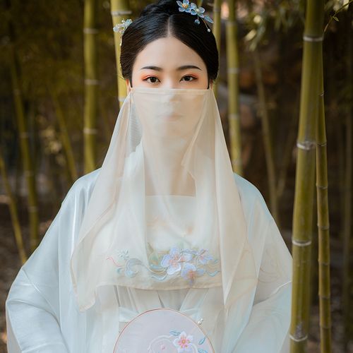 烛颜汉服周边 珍珠绣花面纱 百搭配饰防晒遮阳古风蒙面遮脸纱巾女