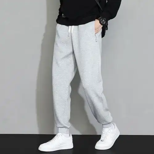 南极人裤子男士春秋季束脚运动裤纯棉灰色卫裤秋冬款重磅休闲长裤