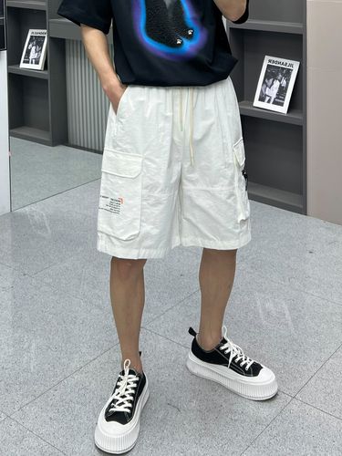 潮牌薄款白色工装五分裤男 青年帅气潮牌宽松阔版ins微跨哈伦短裤