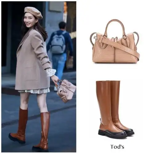 江疏影穿西装配碎花连衣裙街拍气质清新甜美戴贝雷帽时髦洋气