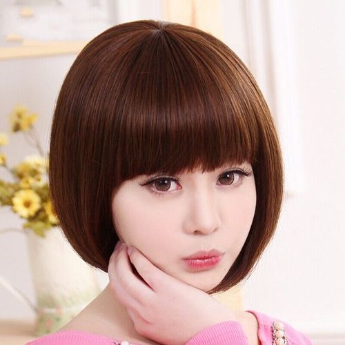 假发短发假发女帅气bobo头假发真头发短直发齐刘海时尚修脸假发套
