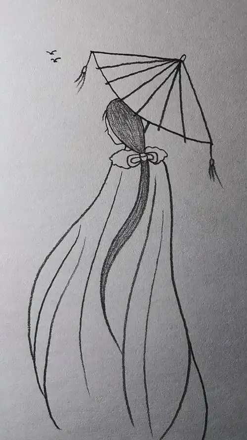 古风打伞女子简笔画.