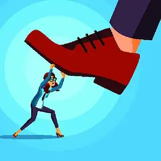 插图踩在女商人传染媒介的大脚冲突风险管理可怕的竞争动机卡通插图