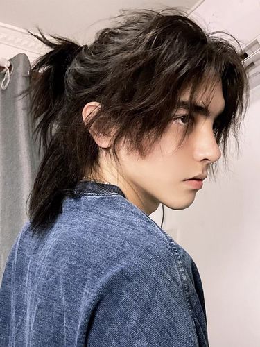 武士头假发男中性半扎狼尾日系鲻鱼头cos帅t发套自然蓬松整顶头套