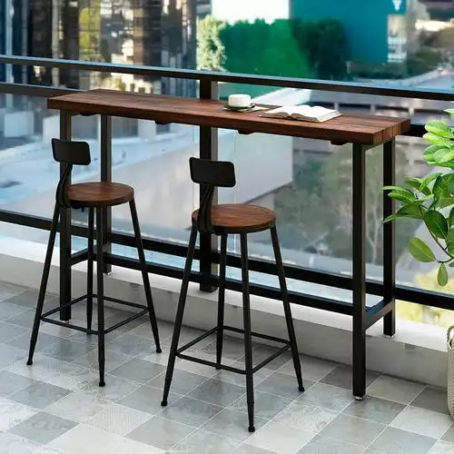 美式户外防腐木吧台桌阳台实木吧台靠窗高脚桌椅家用室外酒吧桌椅