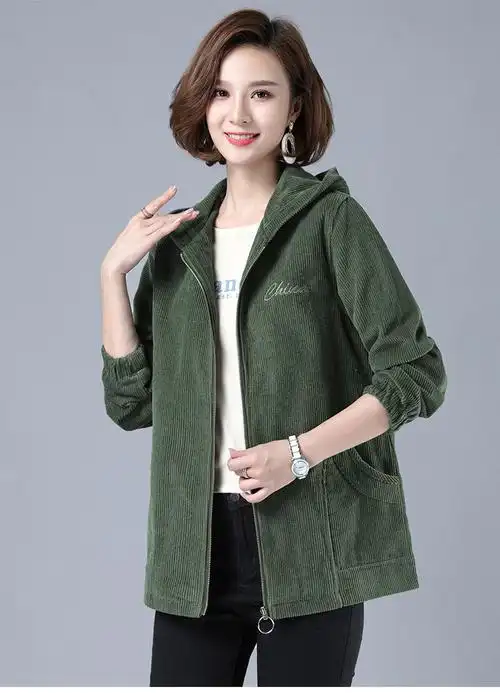 欢婵芊女士加厚灯芯绒外套女春秋百搭2022年韩版宽松妈妈装休闲夹克