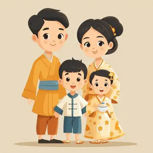 亲子头像|2024一家四口兄妹|亲子照卡通插画