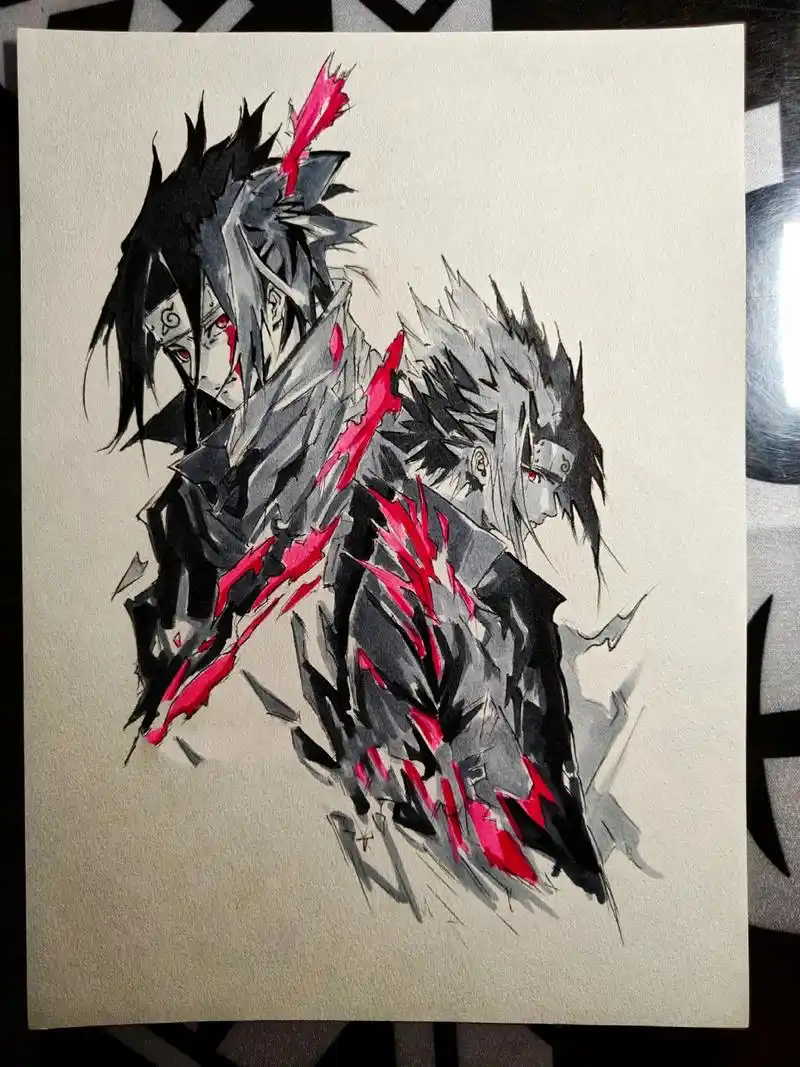 火影手绘定制——宇智波佐助(黑白系)