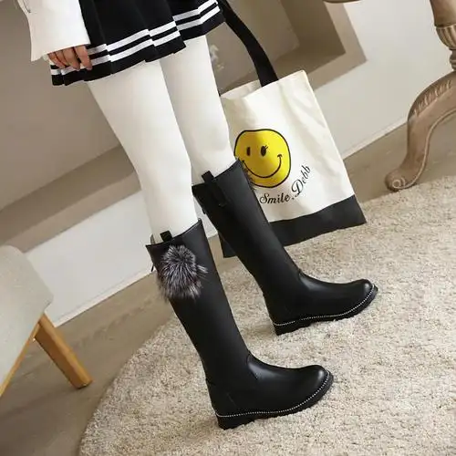 小女孩儿童长筒靴女童长靴子春秋新款公主时装高筒靴骑士靴单靴加绒