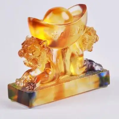 炳辰翰 琉璃生肖属虎招财摆件 商务礼品 家居办公装饰品 招财开业