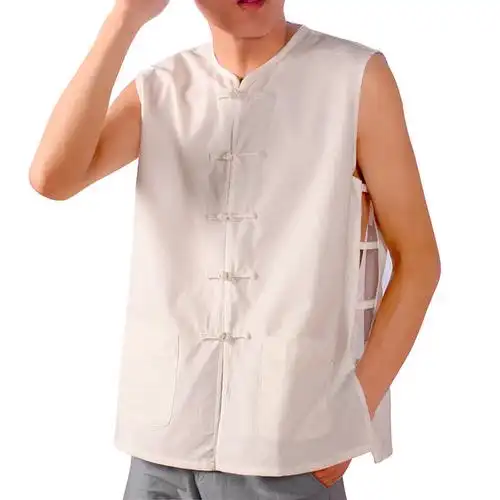 老粗中式男士夏季背心老头盘扣马甲粗布唐装背心