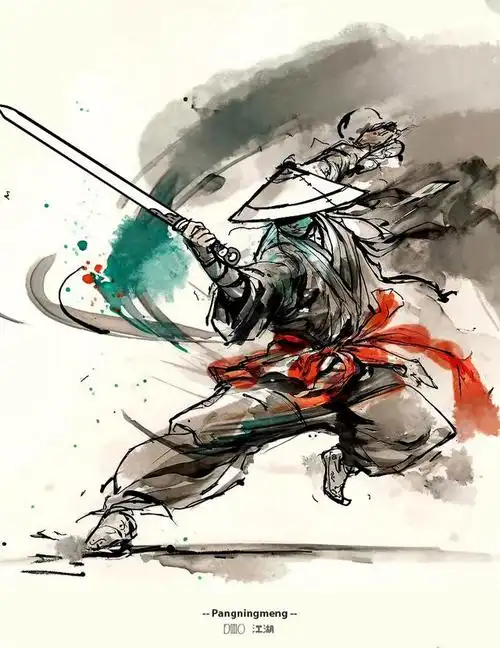 画师胖宁忙烟雨江湖水墨风武侠插画欣赏