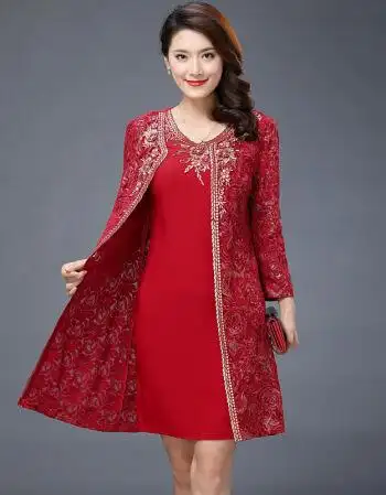 宽松特大码女装新款蕾丝连衣裙长袖中年裙子妈妈装春装女 红色 5xl