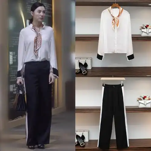 小舍得南俪宋佳同款衣服女春夏新款气质通勤绑带衬衫上衣裤子套装