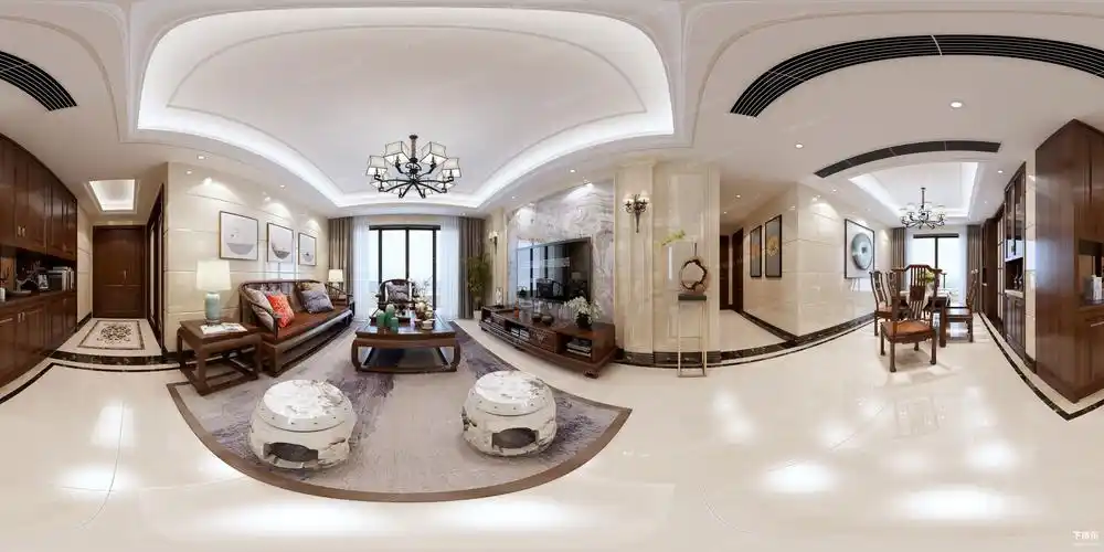 新中式客厅餐厅全景3d模型 id:30080660