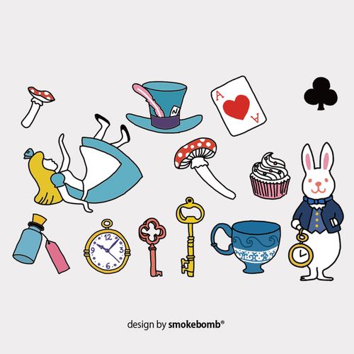 smokebomblab创意纹身贴纸 爱丽丝梦游仙境系列 alice 兔子扑克
