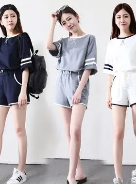 短袖短裤运动套装女夏2021新款少女18学生宽松25跑步休闲两件套女