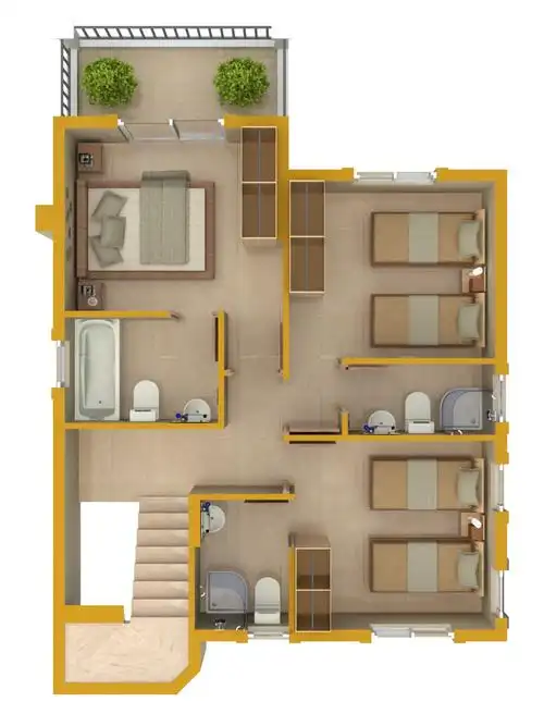 温馨120平米独栋多层住宅别墅户型图_装修123效果图