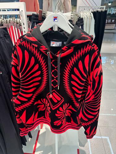 fila斐乐2023春新款女卫衣休闲宽松绒毛针织连帽上衣f11w318202f