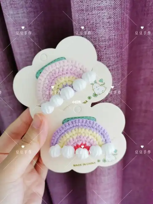小清新彩虹钩织发夹图解