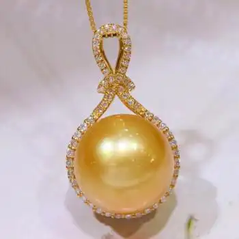南洋半岛 金珍珠吊坠 海水珍珠项链18k金镶嵌钻石轻奢名媛锁骨链送