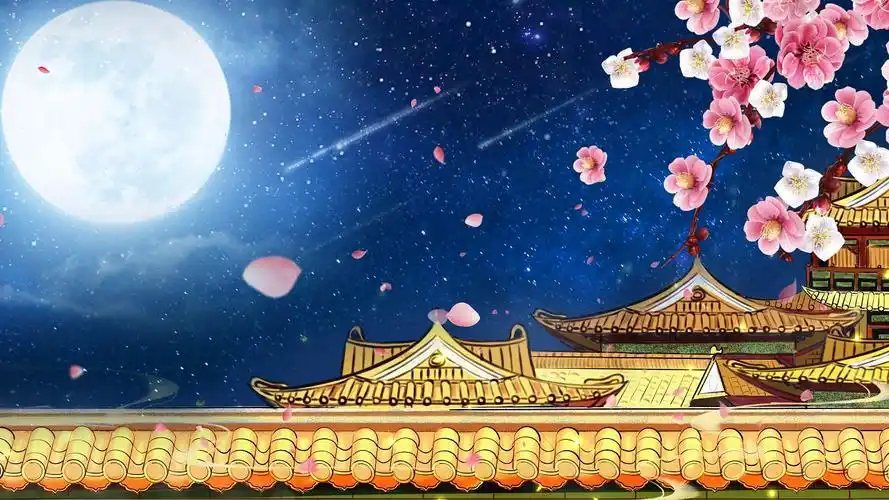 4k中国风唯美宫廷夜晚背景视频中国风金色宫廷背景