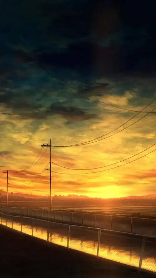 动漫傍晚火烧云风景