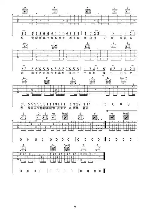 落差吉他谱ink王忻辰落差c调弹唱六线谱高清图片谱