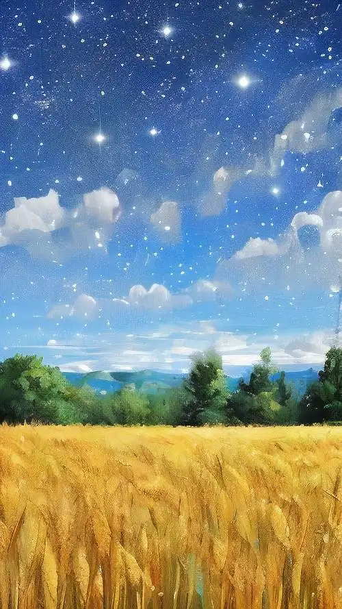 手机壁纸推荐,星空下的麦田美景🌌✨