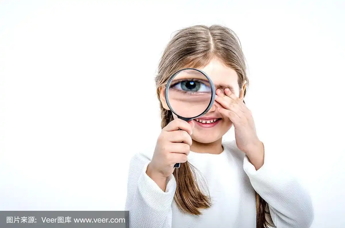 拿着,人的眼睛,女孩,手,放大镜