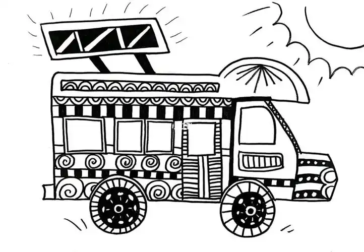 幼儿简笔画黑白装饰画太阳能汽车