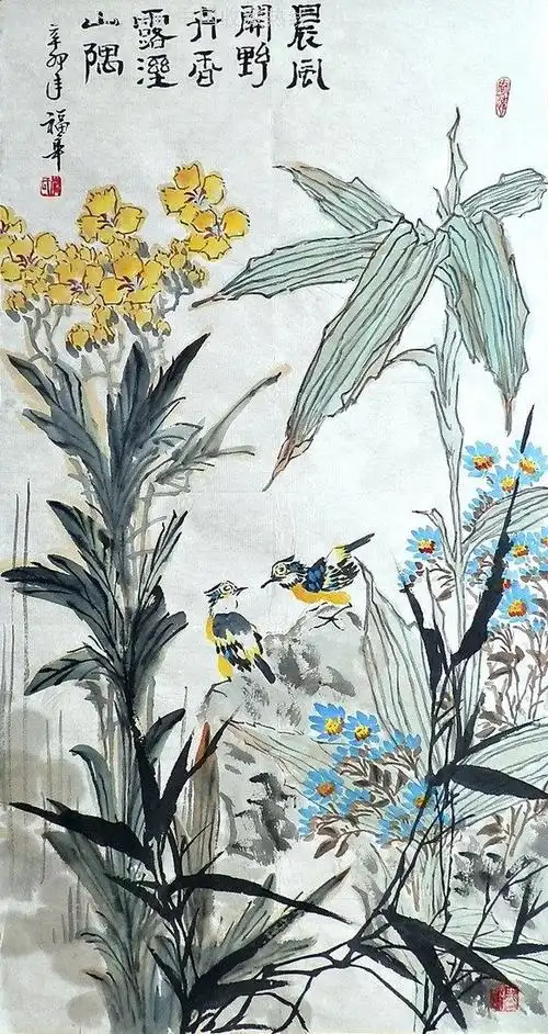 李福华3尺水墨画花鸟《晨风》