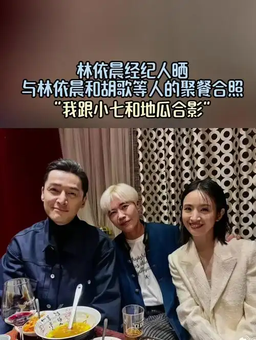 林依晨经纪人晒与林依晨和胡歌等人的聚餐合照
