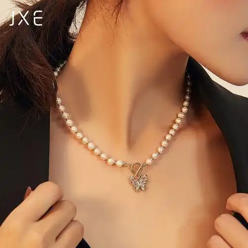 jxe天然珍珠蝴蝶项链女ins冷淡风锁骨链轻奢小众设计脖子颈链饰品