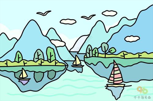 山水风景图片简笔画