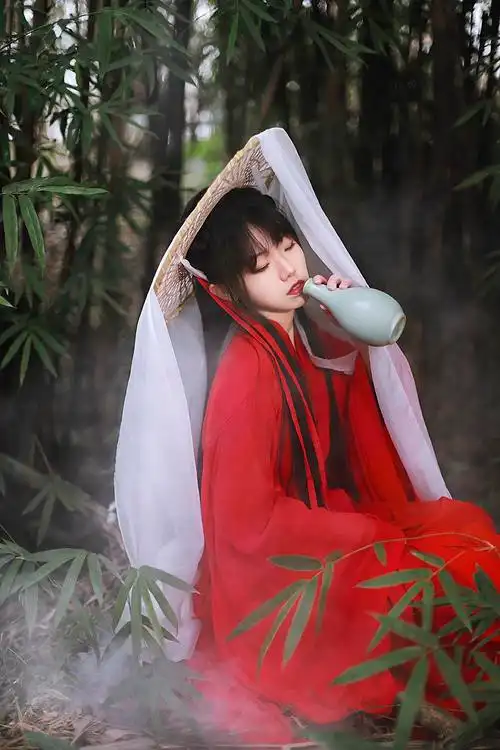 客片红衣侠女汉服孤影翘盼望天涯