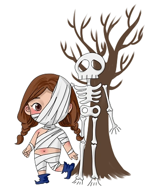 万圣节搞怪小女生扮僵尸插画