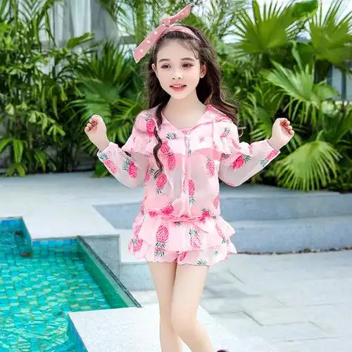 儿童泳衣女三件套 分体裙式大中小童女孩公主宝宝女童温泉游泳衣