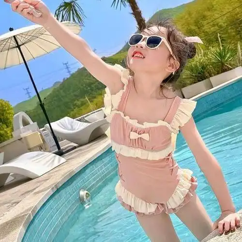 现货女童泳衣儿童速干比基尼连体泳装2023新款女孩衣服洋气游泳衣