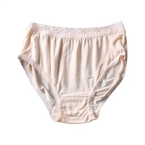 高档桑蚕丝女士真丝针织蕾丝花边三角裤 简约中高腰无痕透气内裤