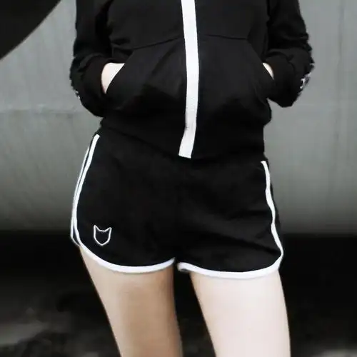 mucha独家原创 春夏刺绣运动休闲短裤女瑜伽健身跑步棉质热裤