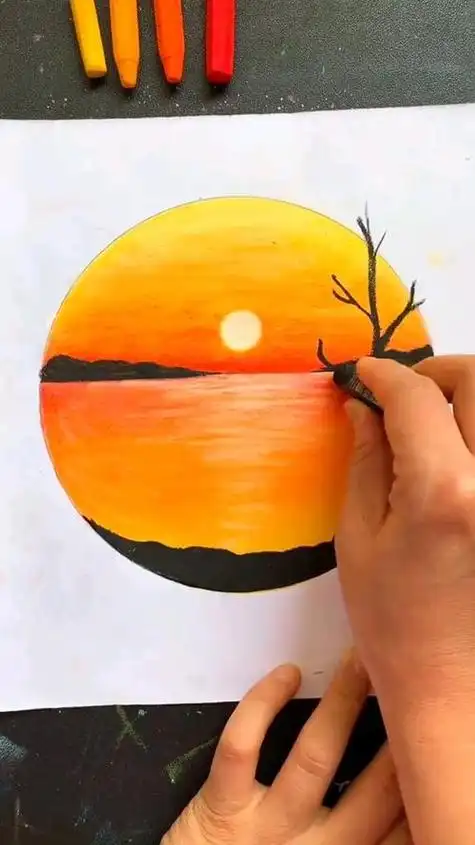 日落简笔画颜料 简笔画图片大全-普车都