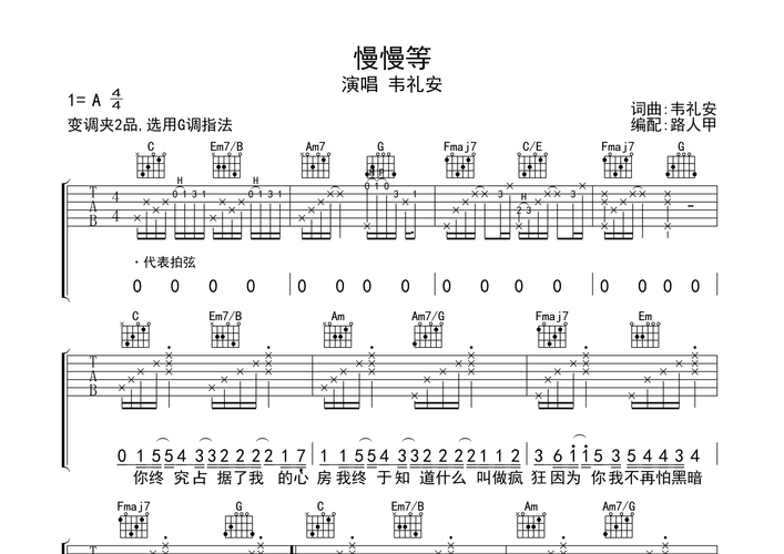 慢慢等吉他谱(图片谱)_韦礼安
