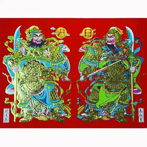 2019对开植绒门神秦叔宝尉迟恭张飞门贴新年新房传统门幅 日月 大号