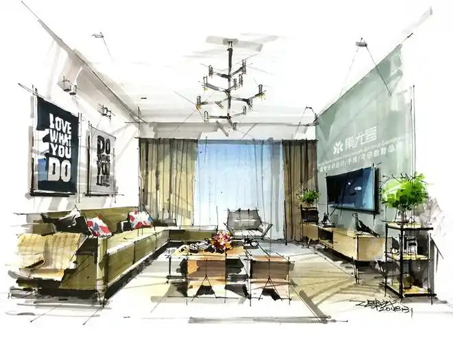 赵国斌室内客厅手绘表现作品