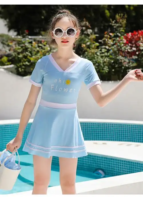 韩版女童游泳衣8--14岁女大童连体温泉度假ins风学生泳装nt866226