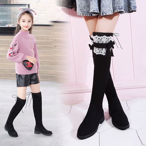 女童过膝靴子2021年秋冬韩版大童高筒靴女孩长筒靴学生弹力儿童.