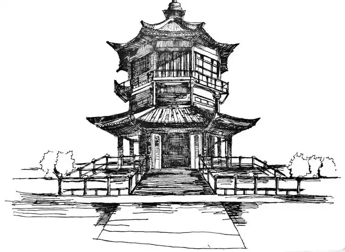 建筑手绘速写手绘钢笔画建筑古