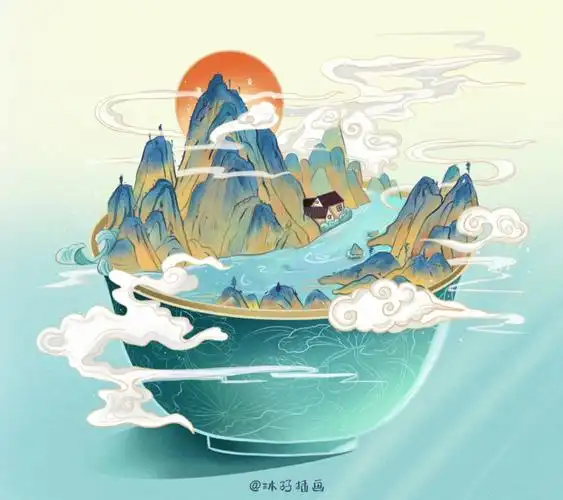 国潮插画元素新国风插画碗山云